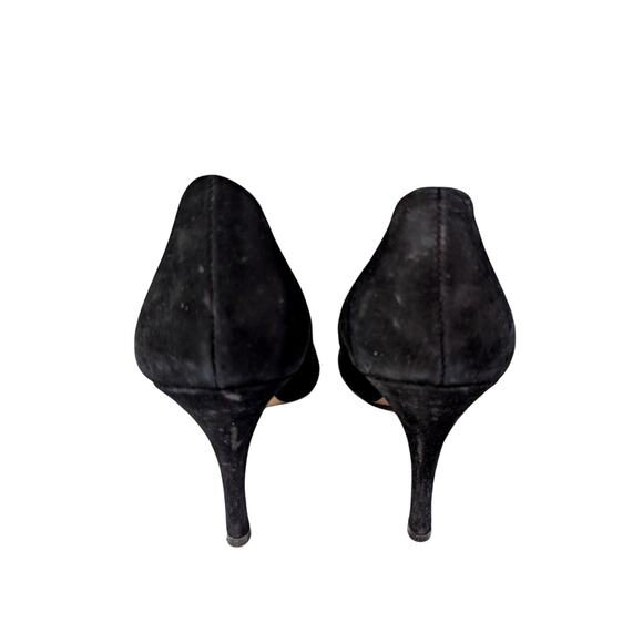 ZARA WOMAN! BLACK GENUINE SUEDE LEATHER GOLD/RHINESTONE TOE HEELS! SZ 9.5M - Picture 8 of 10